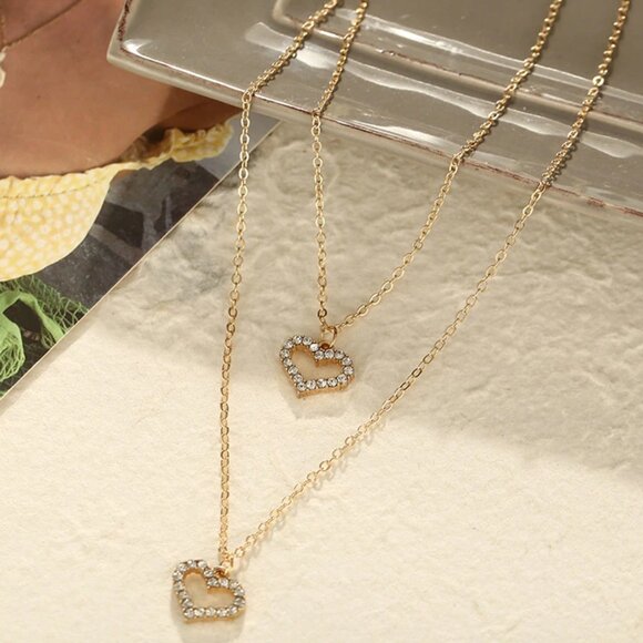 Multilayer Heart Gold Necklace - Picture 4 of 8